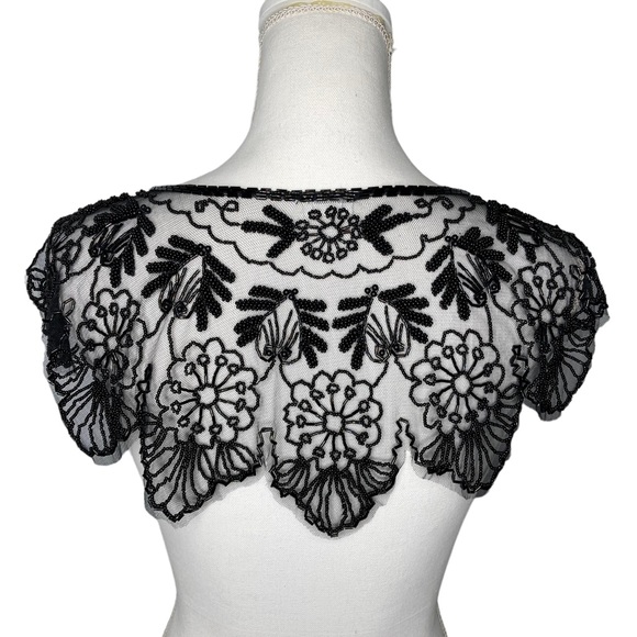 Vintage Black Beaded Mesh Floral Design Bolero Collar Shaw Belt Multi-way Piece - Picture 5 of 16